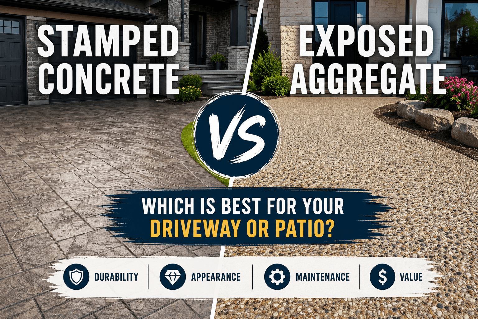 Stamped vs. Exposed Aggregate Concrete Stamped vs. Exposed Aggregate Concrete